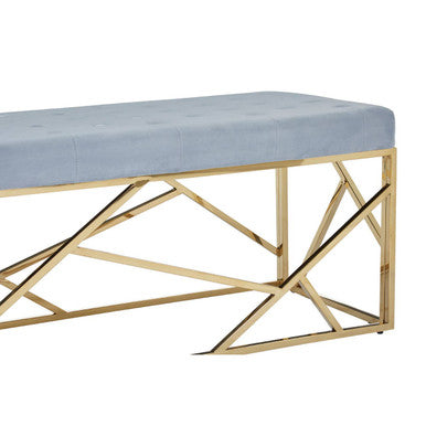 Gold And Powder Blue Velvet Bench | Allure
