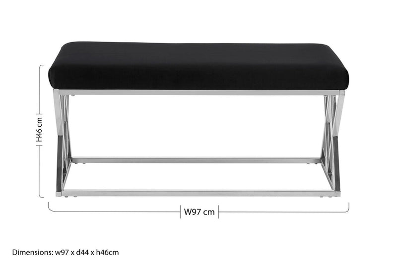 Black Velvet  Bench with Silver legs | Allure