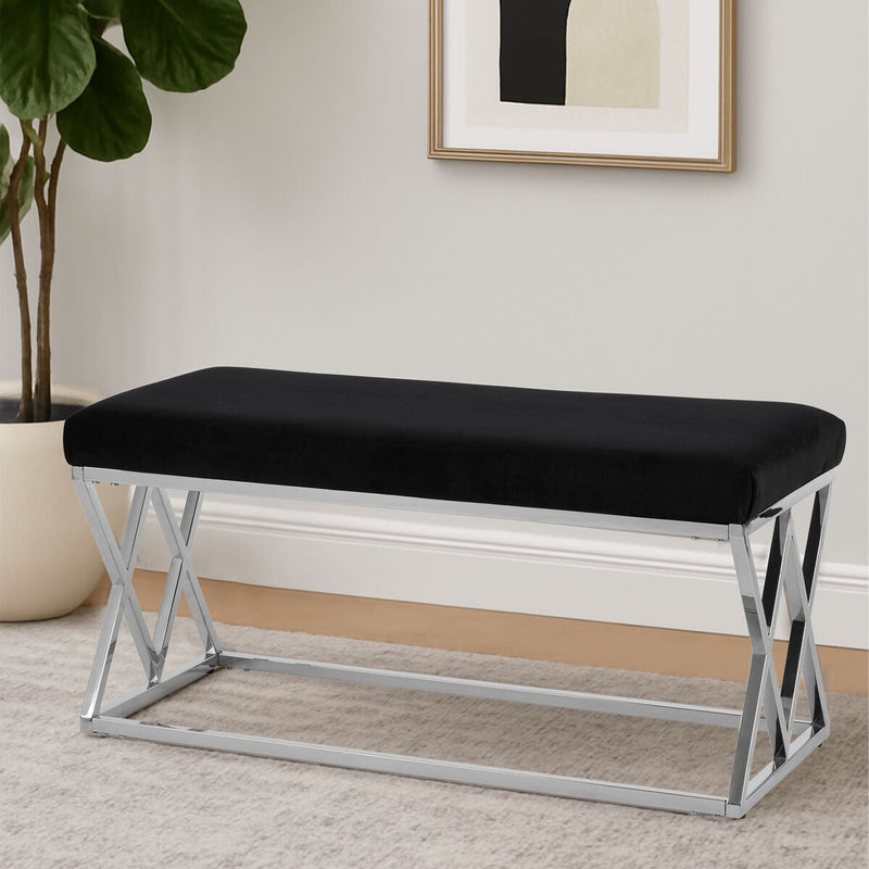 Black Velvet  Bench with Silver legs | Allure