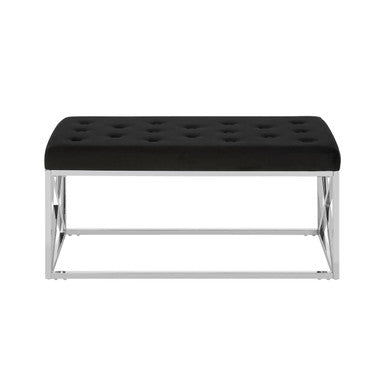 Black Tufted Seat And Silver Finish Bench | Allure