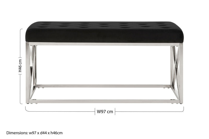Black Tufted Seat And Silver Finish Bench | Allure