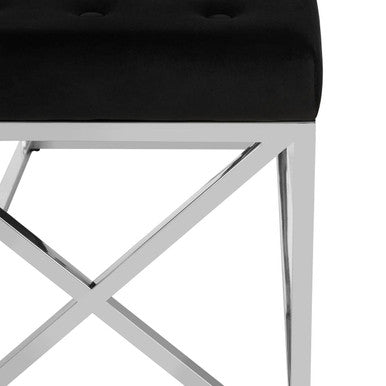Black Tufted Seat And Silver Finish Bench | Allure