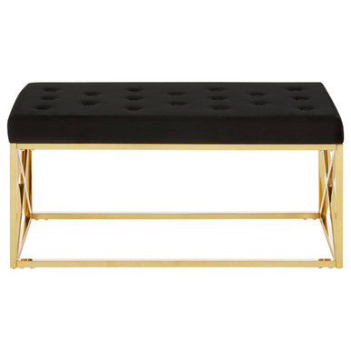 Black Tufted Seat And Gold Finish Bench | Allure