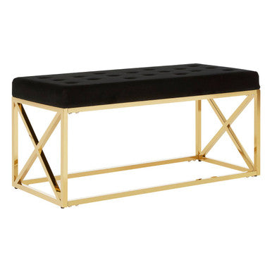 Black Tufted Seat And Gold Finish Bench | Allure