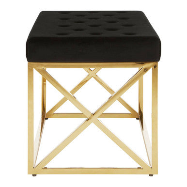 Black Tufted Seat And Gold Finish Bench | Allure