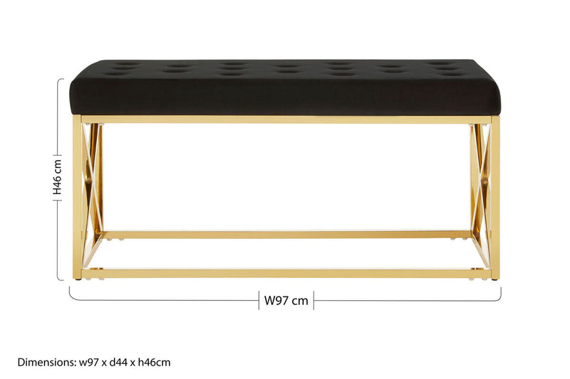 Black Tufted Seat And Gold Finish Bench | Allure