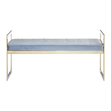 Powder Blue And Gold Tufted Bench | Allure