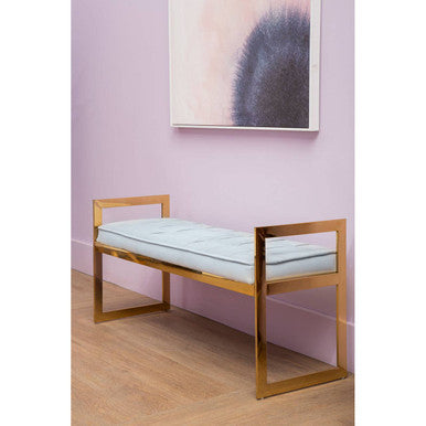 Powder Blue And Gold Tufted Bench | Allure