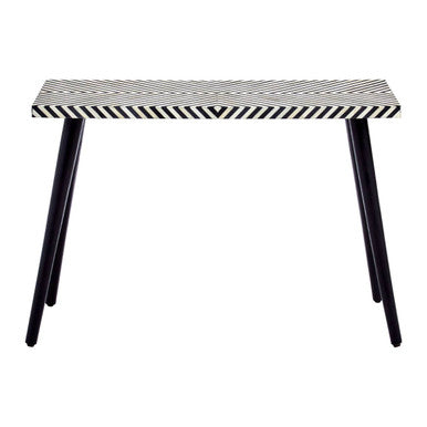 Black Chevron Bone Inlay Console Table with Slim Metal Legs | Boho