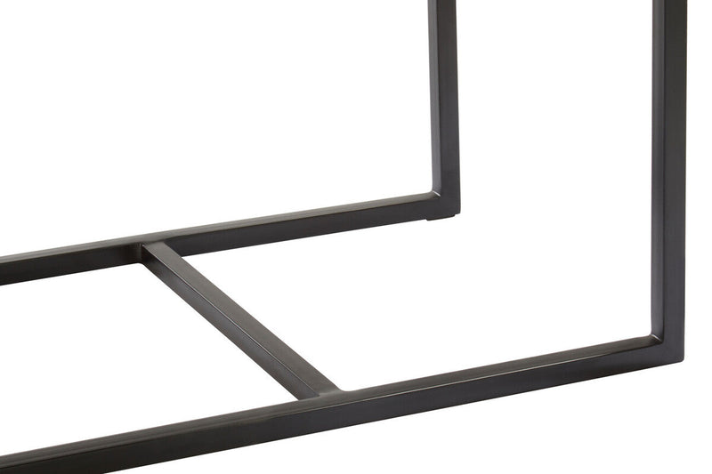 Black Console Table with Bone Inlay Pattern Top and Black Metal Base | Boho