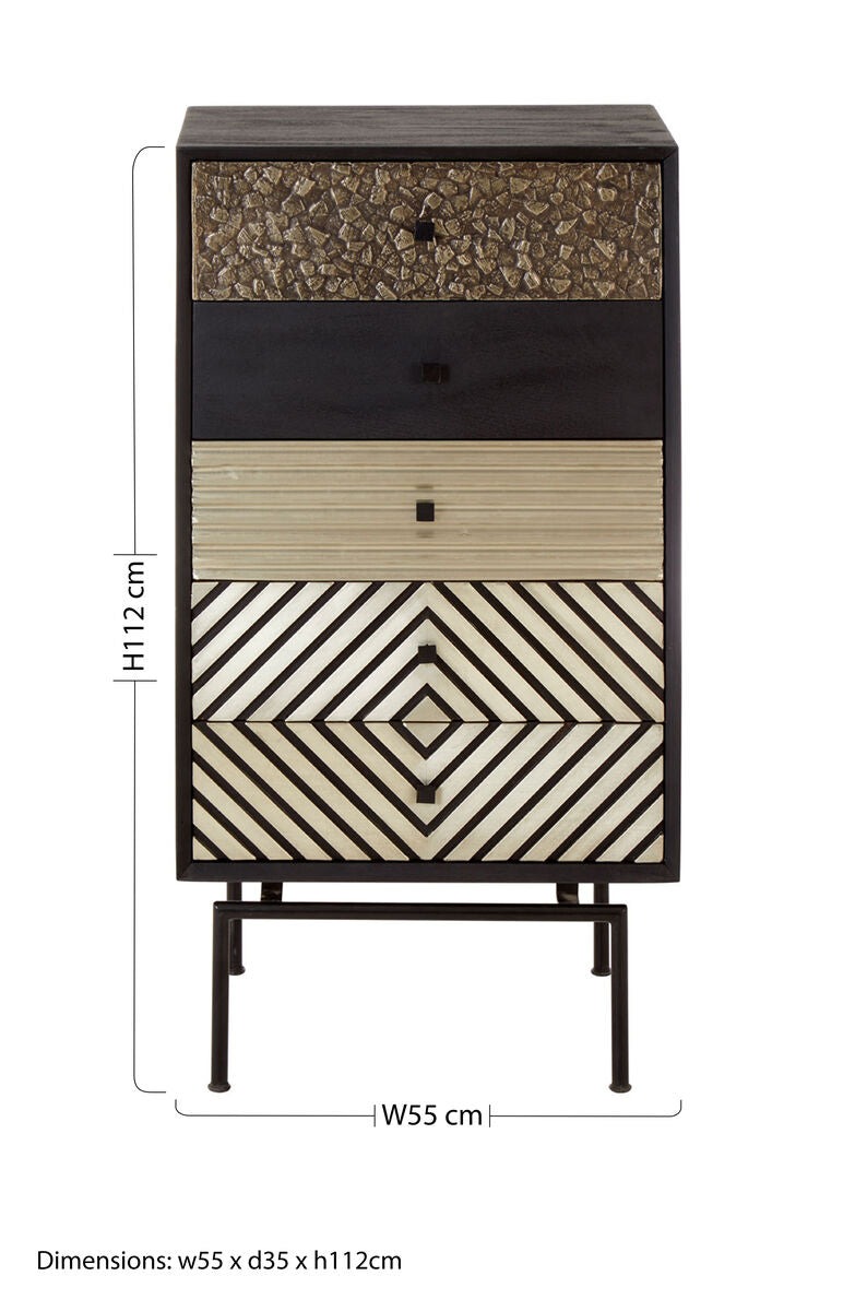 Patterned Tall Chest of 5 Drawers | Boho