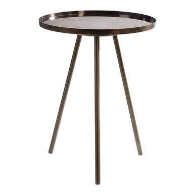 Black Finish Iron Metal Splayed Legs Side Table with Round Weathered Antique Glass Top | Corra