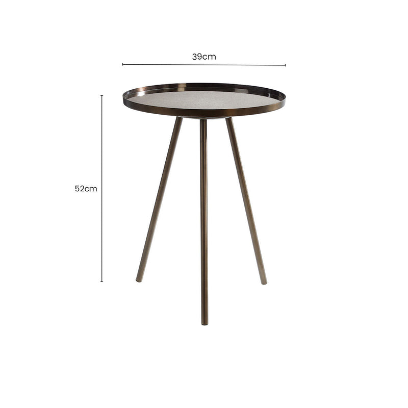 Black Finish Iron Metal Splayed Legs Side Table with Round Weathered Antique Glass Top | Corra