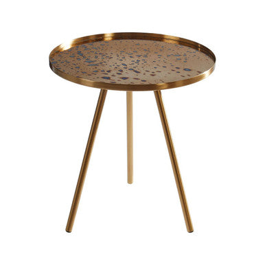 Gold Finish Round Glass Top Side Table with Splayed Metallic Legs | Corra