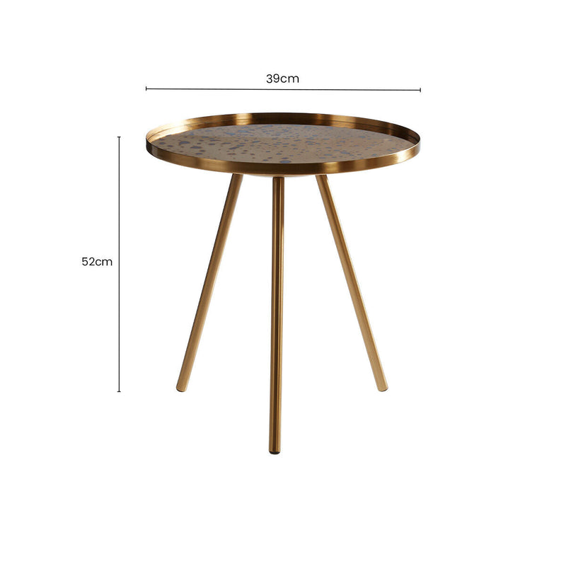 Gold Finish Round Glass Top Side Table with Splayed Metallic Legs | Corra