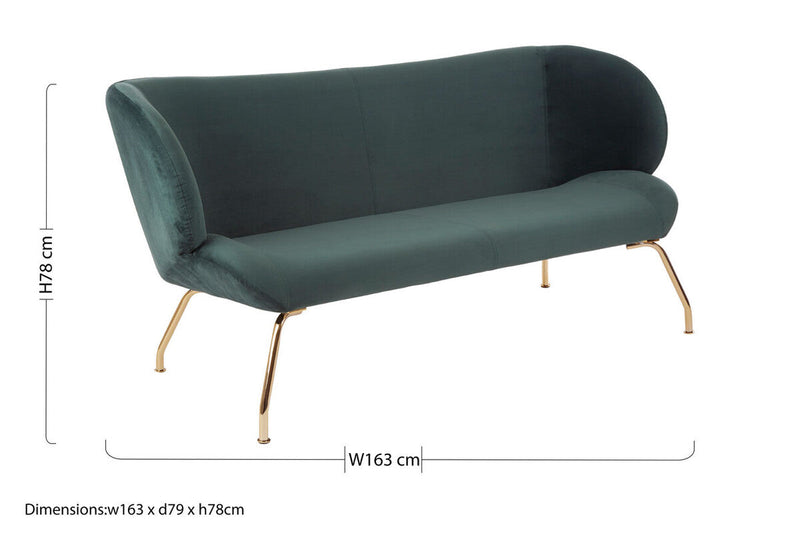 2 Seater Green Sofa with Curved Backrest | Kolding