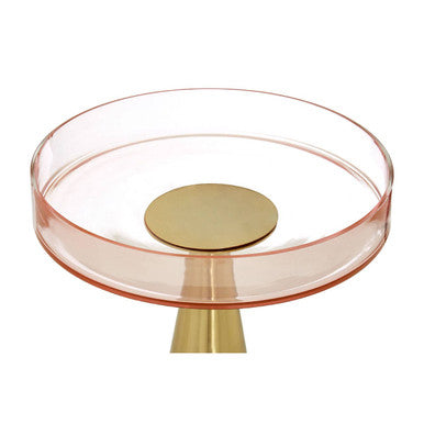 Clear Large Side Table with Pink Tinted Glass Top and Conical Metal Base | Martini