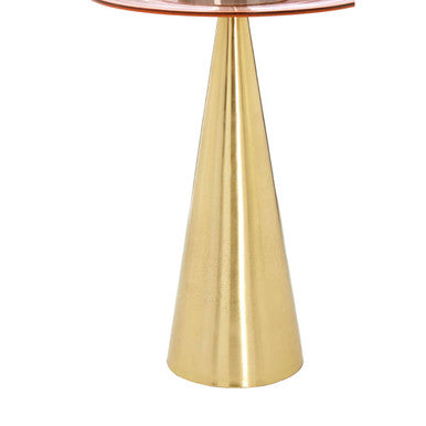Clear Large Side Table with Pink Tinted Glass Top and Conical Metal Base | Martini