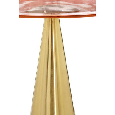 Clear Large Side Table with Pink Tinted Glass Top and Conical Metal Base | Martini