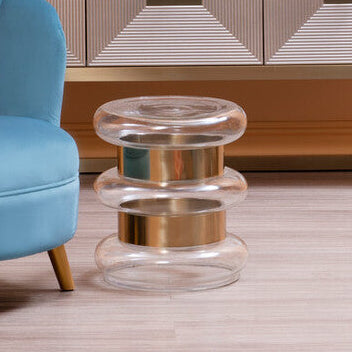 Gold Finish Side Table with Clear Circular Glass Sides and Steel Frame | Margot