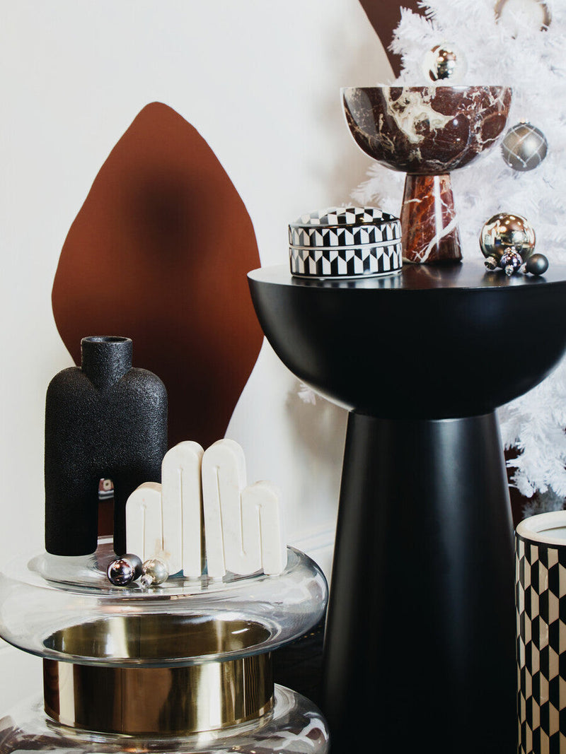 Gold Finish Side Table with Clear Circular Glass Sides and Steel Frame | Margot