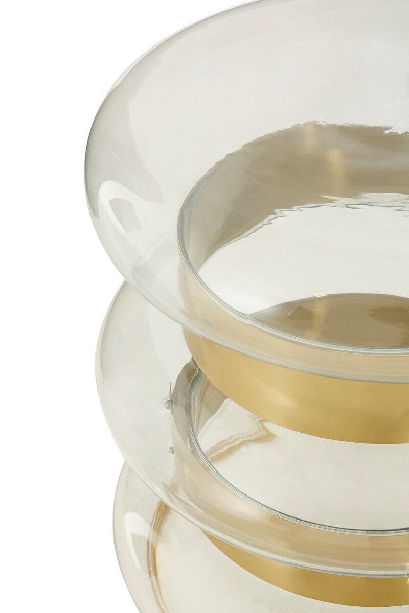 Gold Finish Side Table with Clear Circular Glass Sides and Steel Frame | Margot