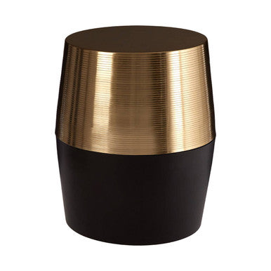 Black and Gold Copper Metallic Drum Side Table with Engraved Design | Margot