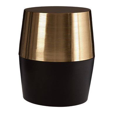 Black and Gold Copper Metallic Drum Side Table with Engraved Design | Margot