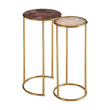 Amethyst Top Set of 2 Nesting Side Tables with Reflective Gold Finish Metal Frame | Vita