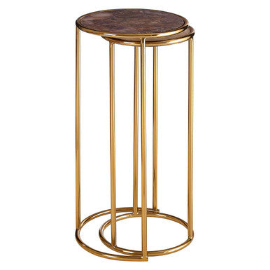 Amethyst Top Set of 2 Nesting Side Tables with Reflective Gold Finish Metal Frame | Vita
