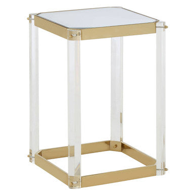 Clear Mirrored Top Side Table with Clear Acrylic Legs and Gold Finish Frame | Miley