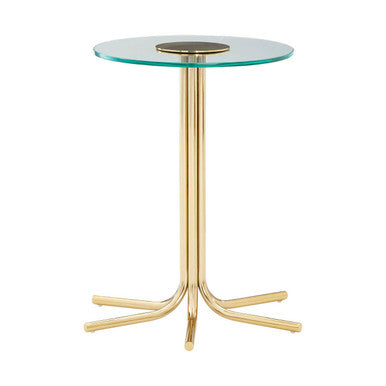 Clear Glass Top Side Table with Splayed Gold Finish Metal Base | Miley