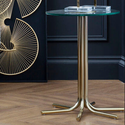 Clear Glass Top Side Table with Splayed Gold Finish Metal Base | Miley