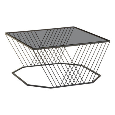 Grey Glass Top Coffee Table with Black Wireframe Design | Trento