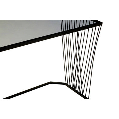 Set of 3 Smoky Grey Glass Tops Nesting Side Tables with Black Metal Wire Frames | Trento