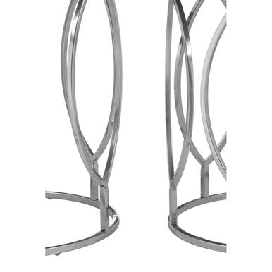 Set of 2 Natural Mango Wood Round Top Side Tables with Reflective Stainless Steel Base | Agra