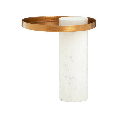 Marble Base Side Table with Hammered Brass Top | Sika