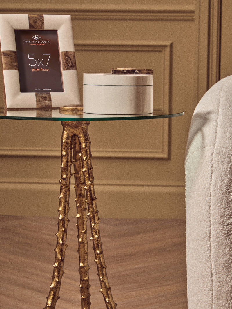 Gold Large Round Side Table with Glass Top | Sika
