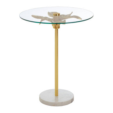 Small Round Side Table with Glass Top and Leaf Detailing | Sika