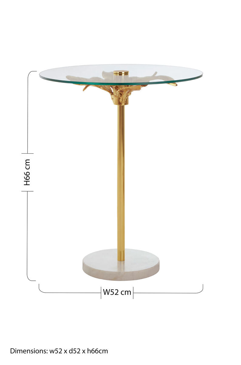 Small Round Side Table with Glass Top and Leaf Detailing | Sika