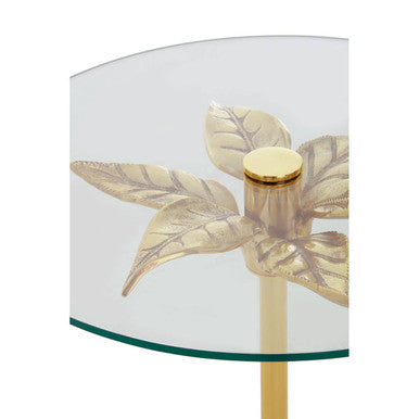 Small Round Side Table with Glass Top and Leaf Detailing | Sika