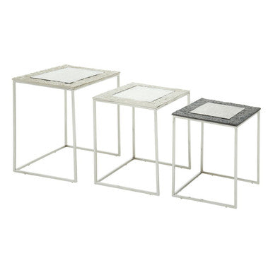 Antique Glass Top Rectangular Set of 3 Nesting Side Tables with Nickel and Gunmetal Frame | Akola