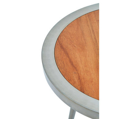 Natural Acacia Wood Round Side Table with Gold Aluminium Border and Legs | Almora