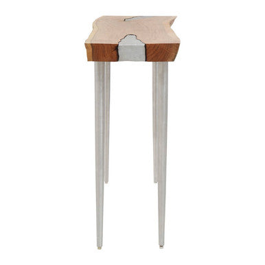 Rustic Natural Acacia Wood Console Table with Silver Aluminium Inlay Frame | Almora