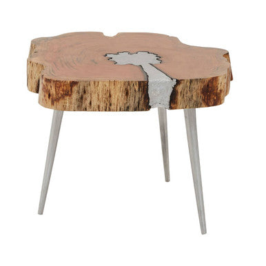 Natural Acacia Wood Log Slice Coffee Table with Silver Centre Detail and Aluminium Splayed Legs | Almora