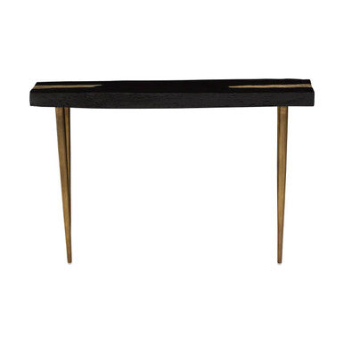Black Acacia Wood Console Table with Gold Aluminium Filling Detail and Gold Metal Legs | Asamra