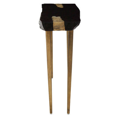 Black Acacia Wood Console Table with Gold Aluminium Filling Detail and Gold Metal Legs | Asamra
