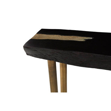 Black Acacia Wood Console Table with Gold Aluminium Filling Detail and Gold Metal Legs | Asamra