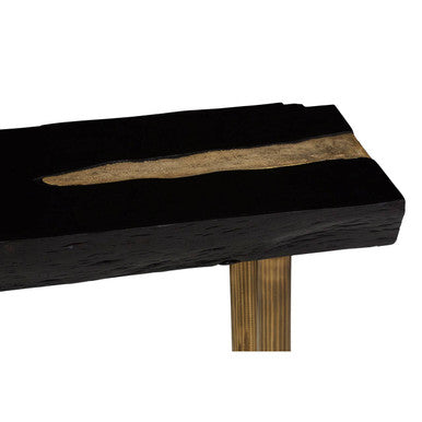 Black Acacia Wood Console Table with Gold Aluminium Filling Detail and Gold Metal Legs | Asamra
