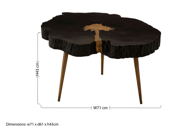 Black Acacia Wood Slice Side Table with Gold Metallic Centre and Aluminium Legs | Asamra